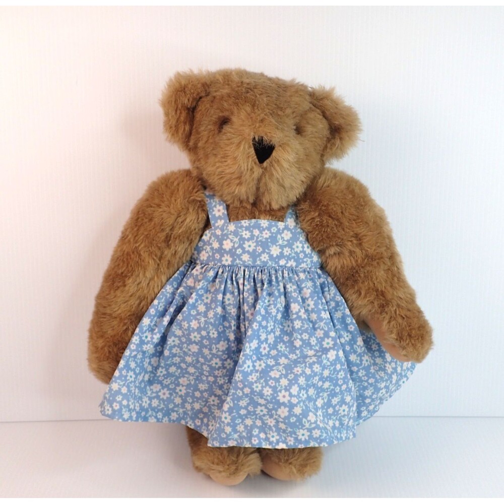 Vermont Teddy Bear Jointed 15” Mother Bear With Dress Handmade In Vermont